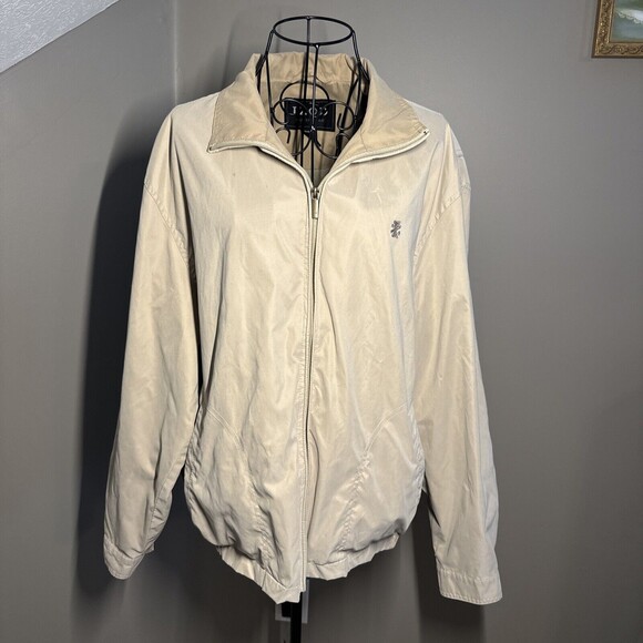 IZOD Jacket Men Medium Beige Long Sleeve Polyester Blend Mesh Lined Full Zip - Picture 1 of 10